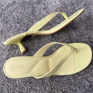 Aldo Pale Yellow Kitten Heel Thong Mules